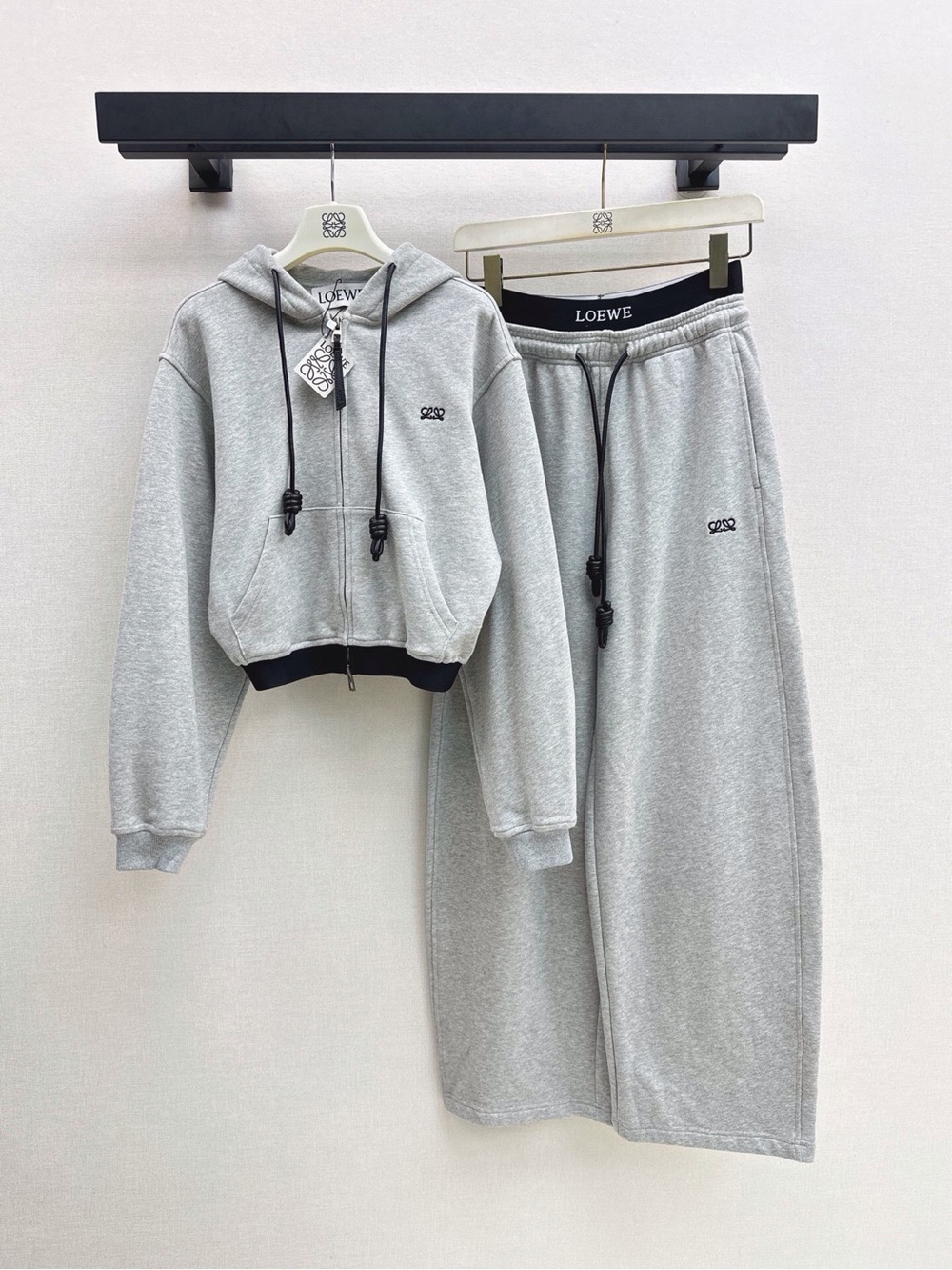 Loewe Light Gray Hoodie & Jogger Set with Black Trim